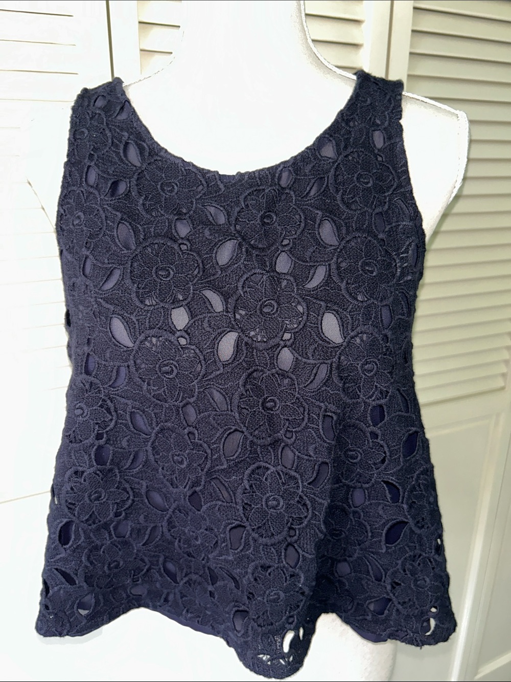 Ann Taylor Navy Floral Lace Cropped Tank Top